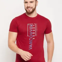 Cantabil Maroon Regular Fit Printed T-Shirt-image-7