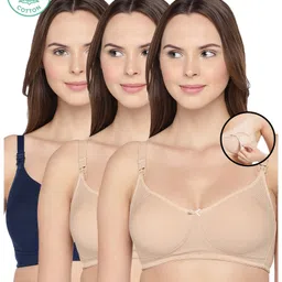 Inner Sense Pack Of 3 Organic Cotton Antimicrobial Solid Colour Nursing Bra - Beige & Black-picture-36