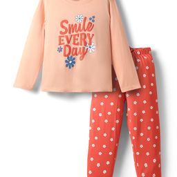 Honeyhap Premium Cotton Full Sleeves Floral Printed Night Suit with Bio Wash - Peach Parfait & Bittersweet-picture-37