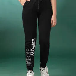 Lil Tomatoes Empowered Text Printed Cotton Looper Track Pant - Black-image-93