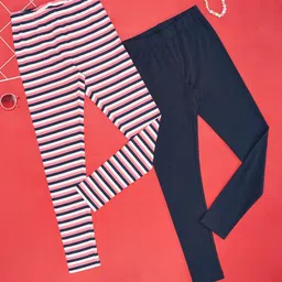 YU by Pantaloons Pack Of 2 Solid & Striped Leggings - Multi Colour-picture-20