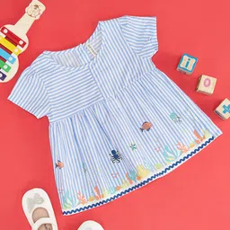 Pantaloons Baby Half Sleeves Striped Sea Life Theme Printed Top - Blue-image-41