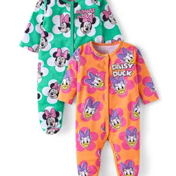 Babyhug Disney Interlock Knit Full Sleeves Footed Sleepsuits With Minnie Mouse Graphics Pack Of 2 - Green Orange-picture-37