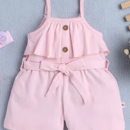 BUMZEE Cotton Knit Sleeveless Frill Detailing Solid Jumpsuit With Belt - Baby Pink-picture-22