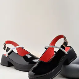 Shoetopia Stones Embellished Colour Blocked Ballerinas - Black-picture-20