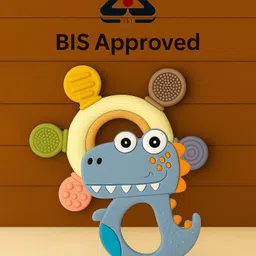 Badal Kidz Premium Wooden & BPA-Free Silicone Teether Combo, Safe & Soothing for Babies- Beige & Blue-image-49