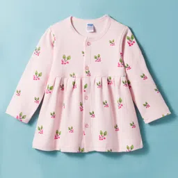Tango Interlock Knit Full Sleeves Front Open Frock with Floral Print - Light Pink-picture-17