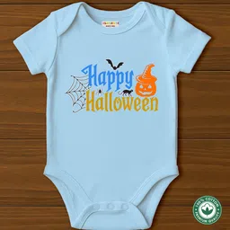 BLUSHES 100% Cotton Knit Halloween Theme Half Sleeves Happy Halloween Text Printed Onesie - Aqua Blue-picture-15