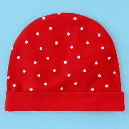 Doodle Poodle Interlock Cotton  Cap Mittens & Booties Set with Polka Dots Print Red  & Pink - Diameter 10.5 cm image 2