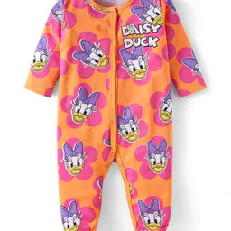 Babyhug Disney Interlock Knit Full Sleeves Footed Sleepsuits With Minnie Mouse Graphics Pack Of 2 - Green Orange image 2