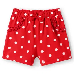 Babyhug Single Jersey Knit Mid Thigh Shorts With Polka Dot & Star Print & Bow Applique Pack of 2 - Red & Navy Blue image 2