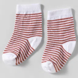 Cute Walk by Babyhug Knit Ankle Length Anti-Bacterial Socks with Stripes & Animal Design Pack of 3 - White & Brown image 2