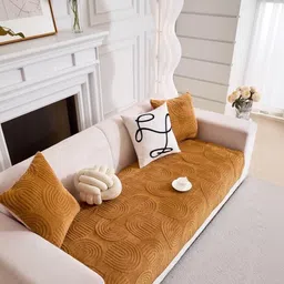 HOMETHREADS Brown & Mustard Sofa Cover-picture-25