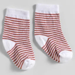 Cute Walk by Babyhug Knit Ankle Length Anti-Bacterial Socks with Stripes & Animal Design Pack of 3 - White & Brown image 3