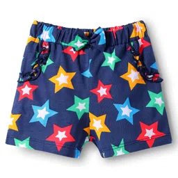 Babyhug Single Jersey Knit Mid Thigh Shorts With Polka Dot & Star Print & Bow Applique Pack of 2 - Red & Navy Blue image 4
