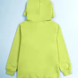 Kiddopanti Fleece Knit Halloween Theme Full Sleeves Fear Files Text Printed Hooded Light Winter Sweatshirt & Track Pants Set - Neon Green & Black image 5