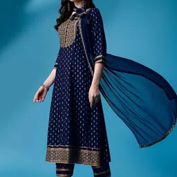 QUEENSFAB Ethnic Motifs Yoke Design Panelled Gotta Patti Kurta With Trousers & Dupatta image 4