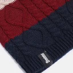 Roadster Unisex Navy Blue & Beige Self Design Beanie image 3