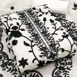 BlissFlair Floral Embroidered Thread Work Georgette Unstitched Dress Material-image-66