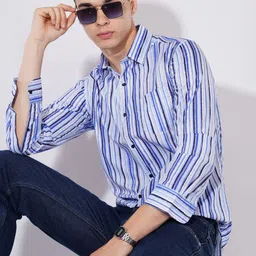 OLEVORR India Slim Fit Vertical Striped Pure Cotton Casual Shirt image 2