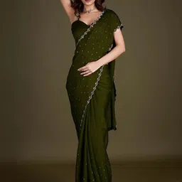 ANJANI TEXTILE Embellished Sequinned Tissue Saree With Blouse Piece image 4