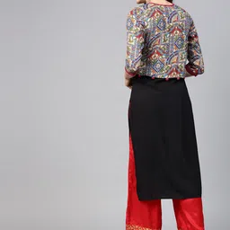 Azira Women Black Solid Straight Kurta with Jacket image 4