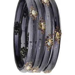 ZULKA Glass Bangles Kada Set For Women & Girls With Golden Zircon Stone & Kundan,Pack of 8 image 3