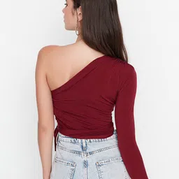 Trendyol One Shoulder Waist Tie-Ups Fitted Crop Top image 4