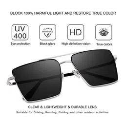 SPADEACES Unisex Half Rim UV Protected Lens Square Sunglasses HQ SILVER BLACK SQUARE -104 image 3