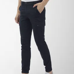The Indian Garage Co Men Navy Blue Slim Fit Solid Cargo Style Joggers-image-49