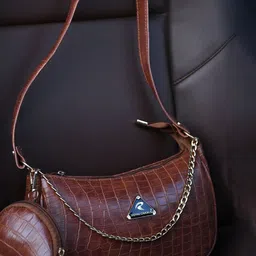 ROYAL CHAALS Women Textured Baguette Zip Detail Shoulder Bag with Pouch-picture-11