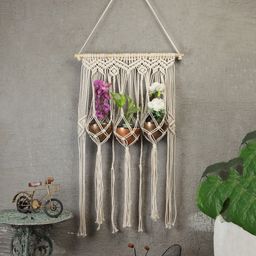 FABINALIV Abstract Macrame Wall Hanging Flower Pot Organiser - Off White-picture-0