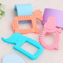 R for Rabbit Silicone Teether Elephant & Horse Shape Pack of 3 - Pink  Blue & Orange-picture-49
