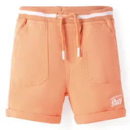 Babyhug Cotton Lycra With Stretch Woven Mid Thigh Length Shorts With Text Print - Orange-picture-12