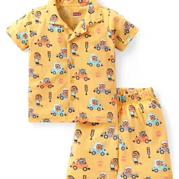 Babyhug Cotton Knit Half Sleeves Night Suit With Animals Print - Yellow-image-39
