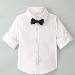 INFINITY Full Sleeves Solid Shirt With Bow - White-picture-31
