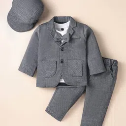 Robo Fry Lycra Knit Half Sleeves T-Shirt & Pant Party Set With Blazer Hat & Bow Applique - Grey-picture-17