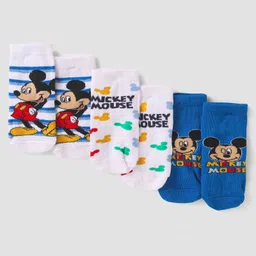 Cute Walk By Babyhug Disney Ankle Length Anti-bacterial Socks With Mickey Mouse Graphics Pack Of 3 - White & Blue-picture-38