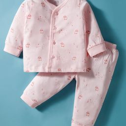 Zero Sinker Knit Full Sleeves Night Suit with Animal Print - Pink-picture-25