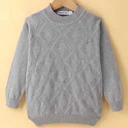 Noddy Cotton Lycra Knit Full Sleeves Geometric Designed Sweater - Grey Melange-picture-31
