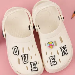 Yellow Bee Queen Word Applique Detailed Perforated Slingback Clogs - White-image-83