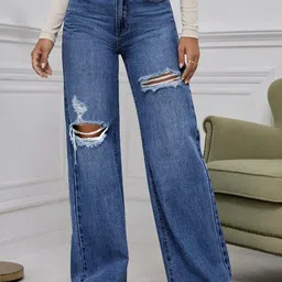 BAESD Women Women Cotton Jean Wide Leg High-Rise Distressed Stretchable Jeans-picture-34