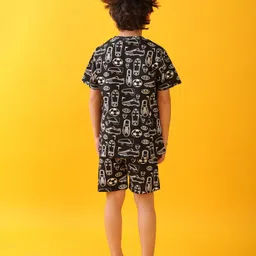 Anthrilo Cotton Knit Half Sleeves Football Theme Printed Tee & Coordinating Shorts Set - Black image 3