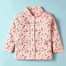 CUCUMBER Sinker Knit Full Sleeves Co-ords Night Suit With Floral Print - Peach image 2