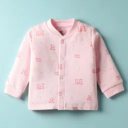 I Bears Fleece Knit Full Sleeves Winter Wear Front Open T-Shirt & Lounge Pant Co-Ord Set With Teddy Bear Print - Baby Pink image 2
