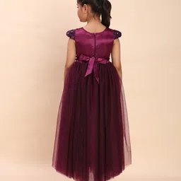Toy Balloon Kids Net Woven Cap Sleeves Floral Applique Detailed Sequins Embellished Gown - Purple image 3