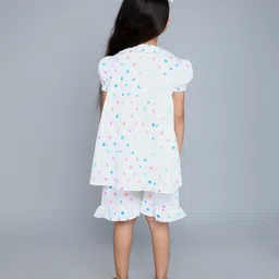 Little Clothing Cotton Woven Half Sleeves Polka Dots Printed Coordinating Top & Shorts Night Suit Set - White image 3