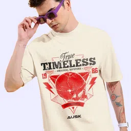 AUSK Typography Printed Round Neck Drop Shoulder Sleeves Cotton Oversized T-shirt-picture-58