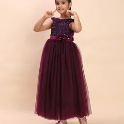 Toy Balloon Kids Net Woven Cap Sleeves Floral Applique Detailed Sequins Embellished Gown - Purple image 5