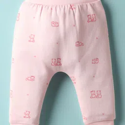 I Bears Fleece Knit Full Sleeves Winter Wear Front Open T-Shirt & Lounge Pant Co-Ord Set With Teddy Bear Print - Baby Pink image 5